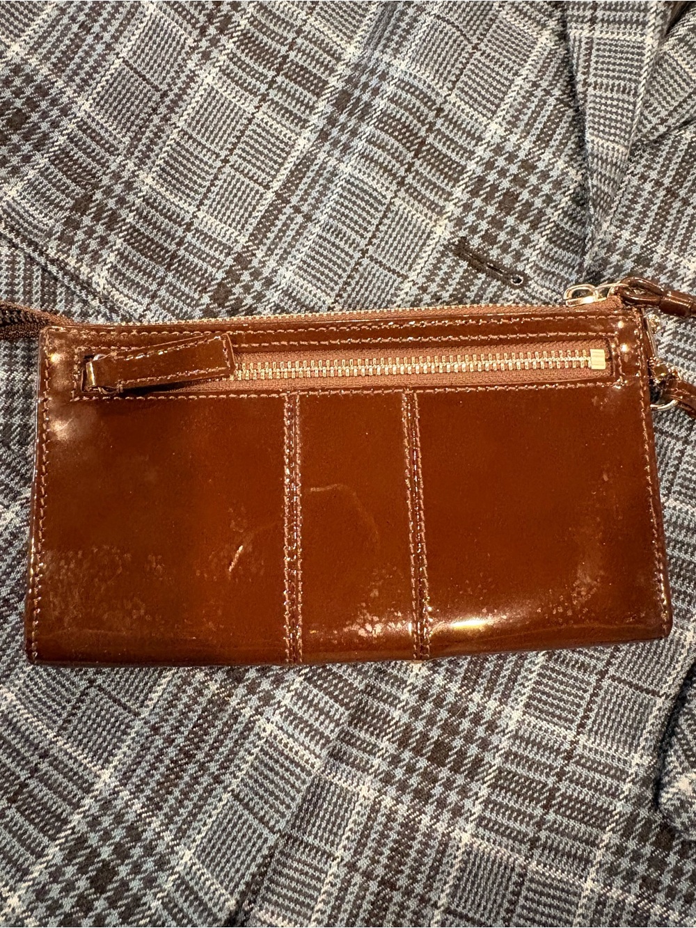 Coach Brown Patent Leather Wristlet with large animal print scarf - Picture 10 of 13